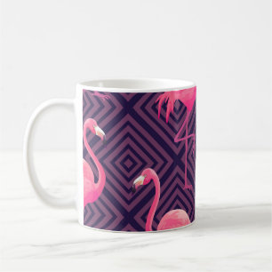Mug Flamants vintages, arrière - plan géométrique viol