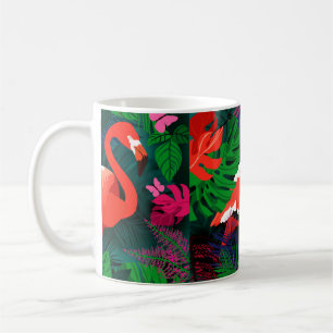 Mug Flamingo rose. Feuilles tropicaux, papillon rose,