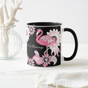 Mug Flamingo Rose Noir Moderne Fantaisiste