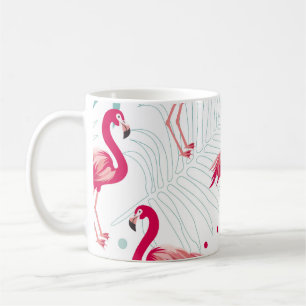 Mug Flamingo tropical et feuille, motif d'été.