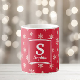 Mug Flammes blanches de Noël monogramme rouge