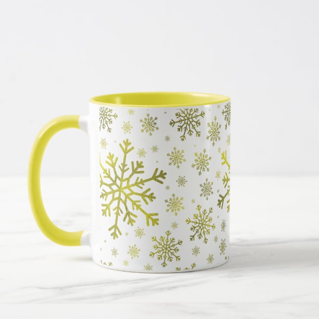 Mug Flammes de neige de Noël Jaune mignonne sur le bla (Gauche)