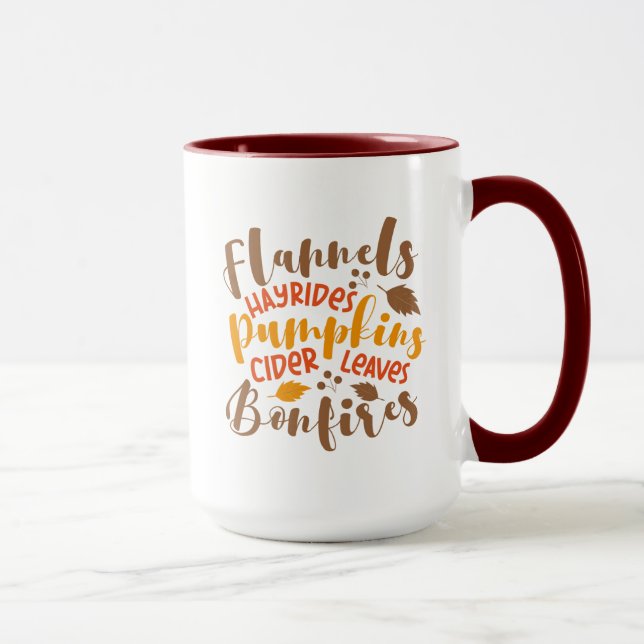 Mug Flannels Hay Rides Citrouille cidre Feuilles Bonfi (Droite)