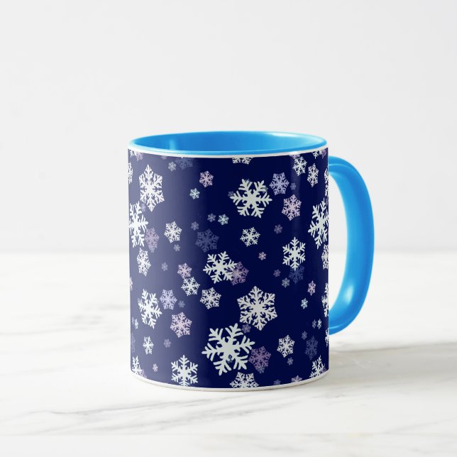 Mug Flèches de neige bleues et blanches sur fond bleu  (Devant droit)