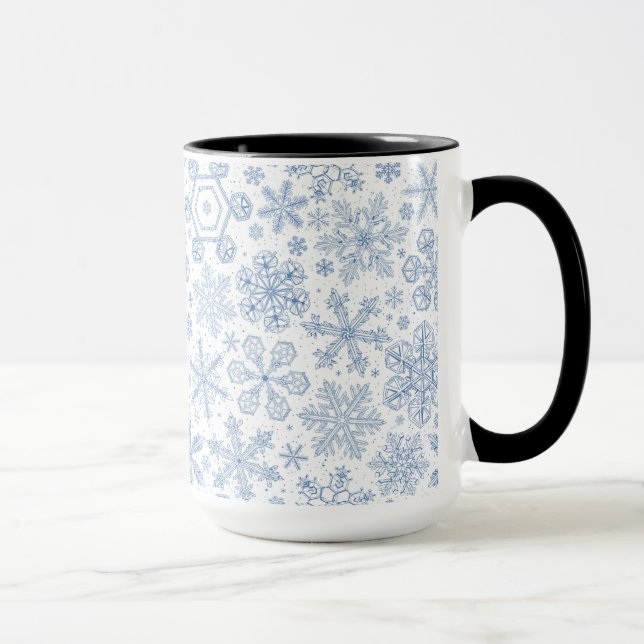 Mug Fléchettes de neige grises sur blanc (Droite)