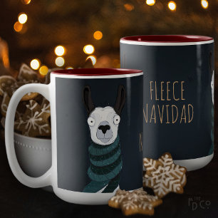 Mug Fleece Navidad Fun Llama Sombre Bleu Foncé