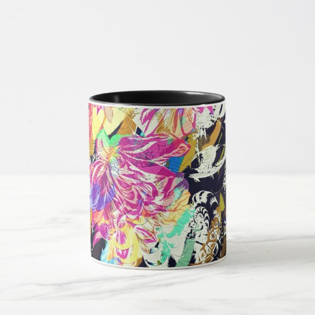 Mug Fleur Abstraite et animal motif rose noir blanc (Centre)