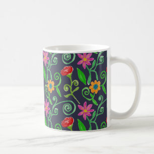 Mug Fleur aquarelle fantaisiste bleu marine