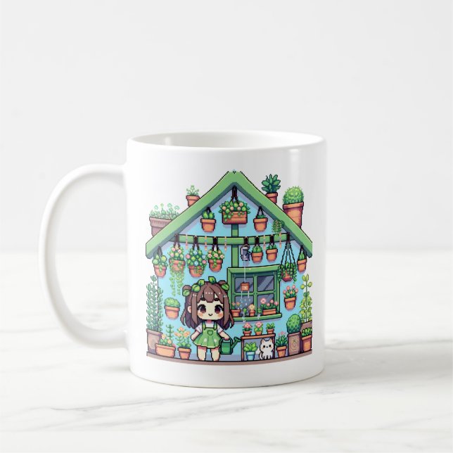 Mug Fleur avec grâce | Kawaii Girl avec Plante (Gauche)