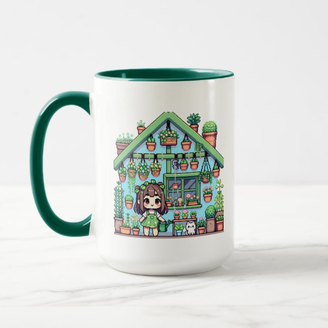 Mug Fleur avec grâce | Kawaii Girl avec Plante (Gauche)