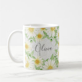 Mug Fleur blanc marguerite Nom aquarelle
