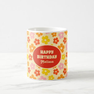 Mug Fleur Boho Orange Retro coloré Joyeux anniversaire