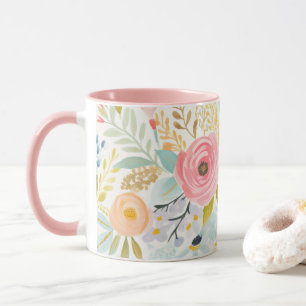 Mug Fleur botanique aquarelle rose pastel bleu