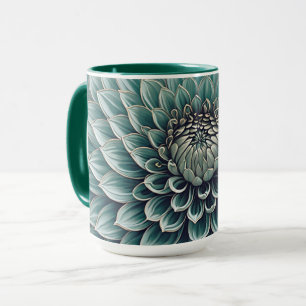 Mug Fleur Dahlia en Art numérique bleu Aqua Turquoise