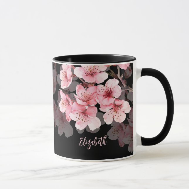 Mug Fleur de cerisier Votre Nom Monogramme Musique (Droite)