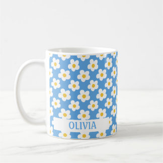 Mug Fleur de Daisy rétro bohème personnalisée bleu des