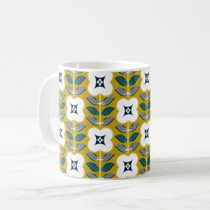 Mug Fleur de glamour vintage - jaune et bleu