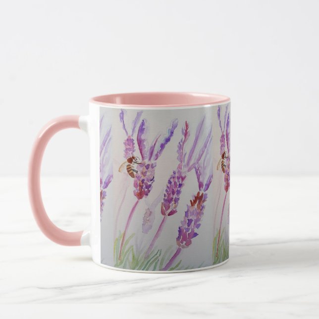 Mug Fleur de lavande et aquarelle d'abeille Anniversai (Gauche)