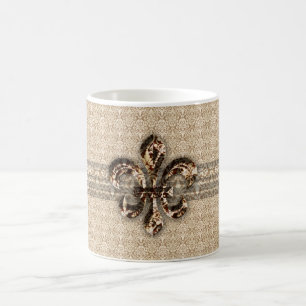 Mug Fleur de Lis d'or avec motif Damas de crème