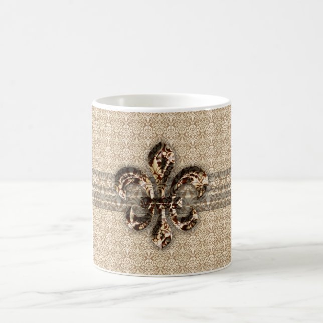 Mug Fleur de Lis d'or avec motif Damas de crème (Centre)