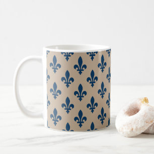 Mug Fleur de Lis Motif, Royal French Blue sur Crème