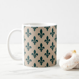 Mug Fleur de Lis Motif, Royal French Green on Cream