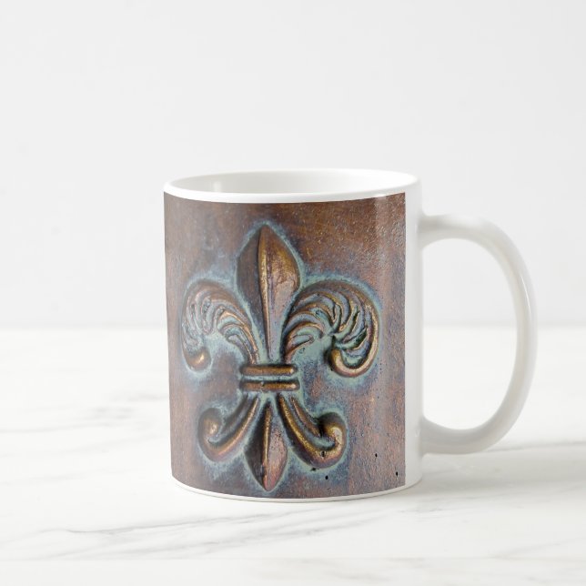 Mug Fleur De Lis, Revêtement De Cuivre Âgé Imprimé (Droite)