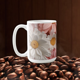 Mug Fleur de marguerite 3D rose et blanche