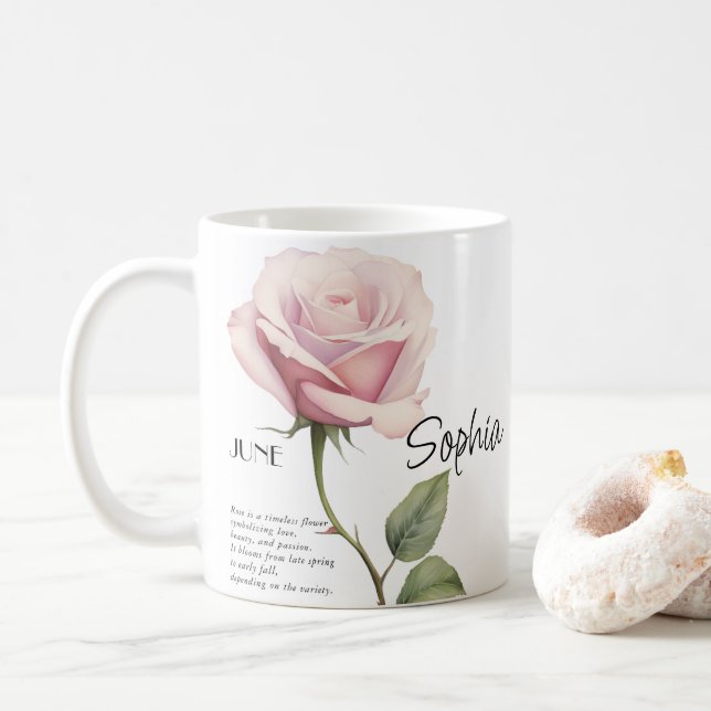 Mug Fleur de mois de naissance personnalisée de juin, (Avec donut)