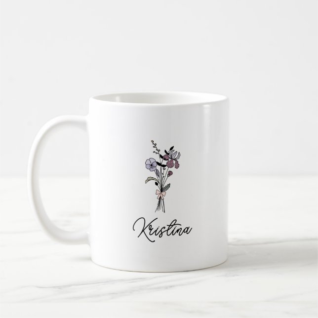 Mug Fleur de naissance de février et nom élégant du sc (Gauche)