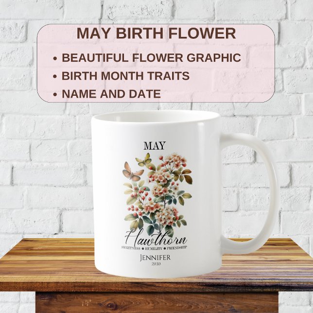 Mug Fleur de naissance de mai personnalisable Aubépine (Créateur téléchargé)