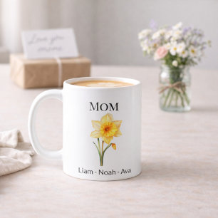 Mug Fleur de naissance de maman mars avec les prénoms 