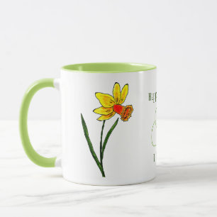 Mug Fleur de naissance de mars Jaune vert Daffodique M