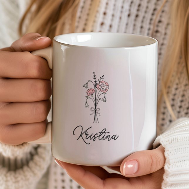 Mug Fleur de naissance de mars & Nom en écriture éléga (Créateur téléchargé)