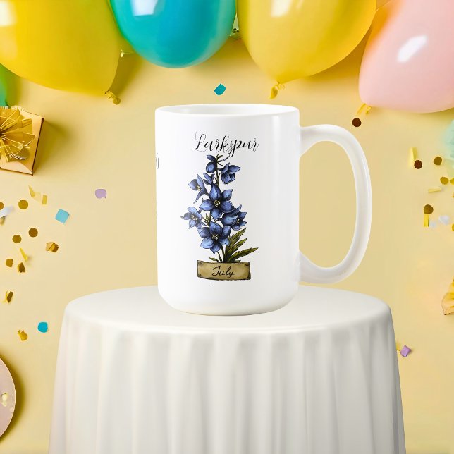 Mug Fleur de naissance JUILLET Anniversaire Larkspur (Birth Flower JULY Birthday Larkspur Coffee Mug
)
