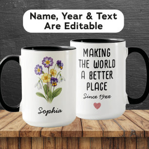 Mug Fleur de naissance personnalisée de février - Nom 