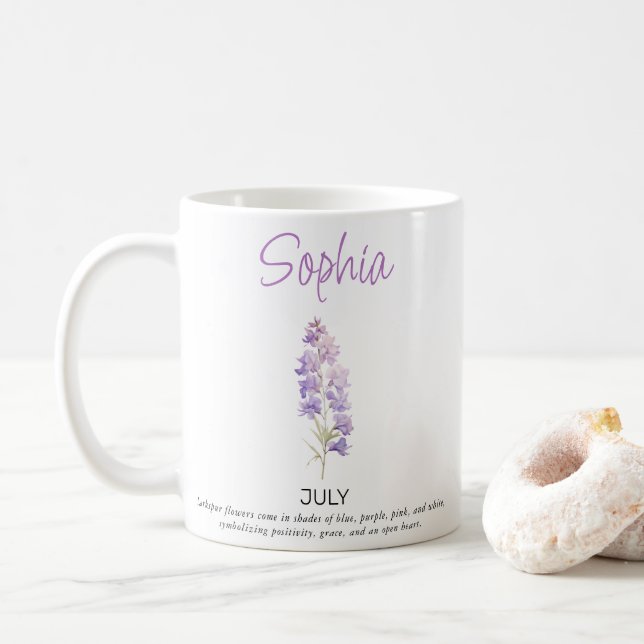 Mug Fleur de naissance personnalisée de juillet  (Avec donut)