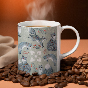 Mug Fleur de Noël orné de renards gris motif