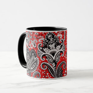 Mug Fleur de Paisley Rouge Noir et Blanc Bohème Boho