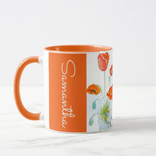 Mug Fleur de pavot orange rouge aquarelle Femme Poppie