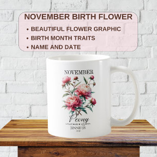 Mug Fleur de pivoine personnalisable pour anniversaire