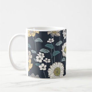 Mug Fleur dessinée à la main, motif artistique sans co