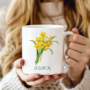 Mug Fleur du mois de naissance de mars Jonquille jaune