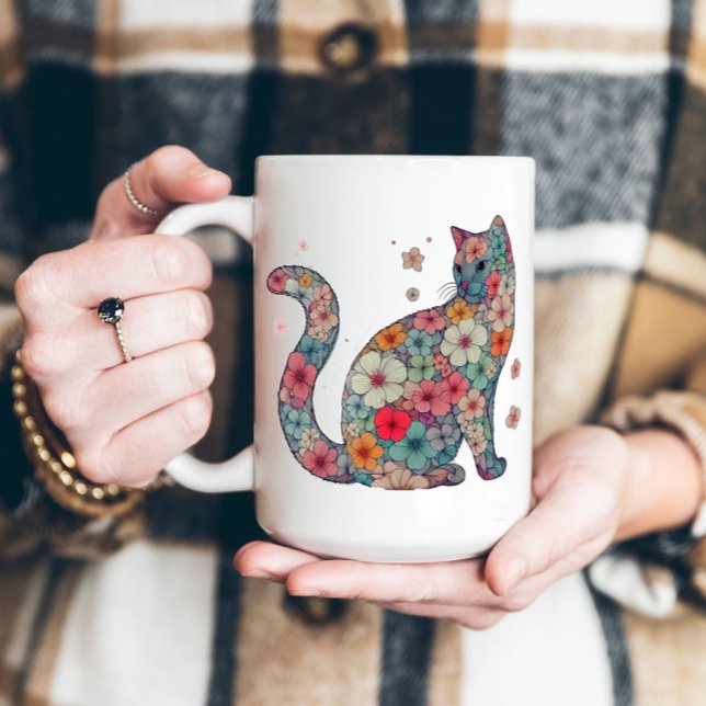 Mug Fleur Fleur Chat, Fleurs et Chat, Fleurs, Chat (Créateur téléchargé)