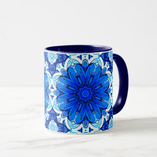 Mug Fleur géométrique Motif en Bleu Cobalt et Marine