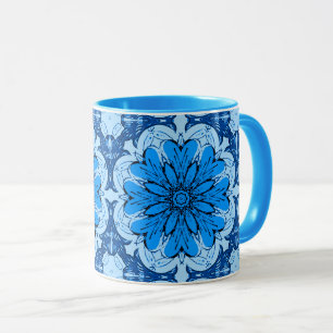 Mug Fleur géométrique Motif en Cerulean & Bleu clair