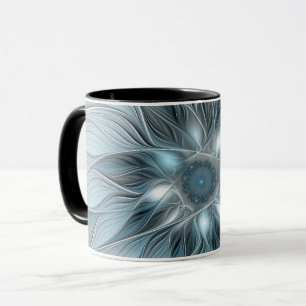 Mug Fleur joyeuse abstraite fleur bleue grise fractale