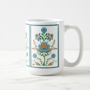 Mug Fleur orange et turquoise d'art populaire