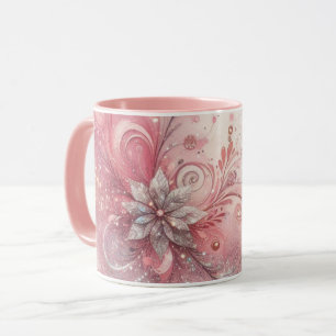 Mug Fleur Pailletée Rose Féminin Étincelant