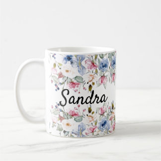 Mug Fleur personnalisée Nom personnalisé Fleur aquarel